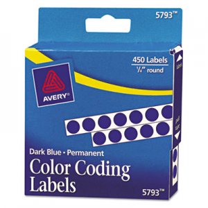 Avery Permanent Self-Adhesive Round Color-Coding Labels, 1/4" dia, Dark Blue, 450/Pack AVE05793 05793