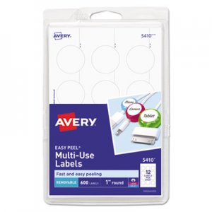 Avery Removable Multi-Use Labels, 1" dia, White, 600/Pack AVE05410 05410