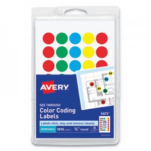 Avery See Through Removable Color Dots, 3/4 dia, Assorted Colors, 1015/Pack AVE05473 05473