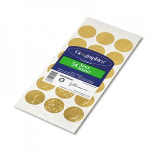 Geographics Self-Adhesive Embossed Seals, 1 1/4" Dia, Assorted Designs, Gold, 54/Pack GEO45204 45204