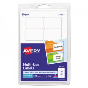Avery Removable Multi-Use Labels, 1 x 1 1/2, White, 500/Pack AVE05434 05434