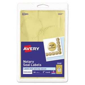 Avery Printable Gold Foil Seals, 2" dia, 44/Pack AVE05868 05868