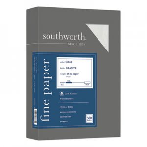 Southworth Granite Specialty Paper, Gray, 24lb, 8 1/2 x 11, 25% Cotton, 500 Sheets SOU914C 914C