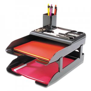 deflecto Corporate Desk Tray Set, Two Tier, Plastic, Metallic Black 583004 DEF583004