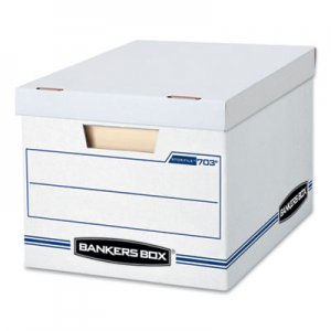 Bankers Box STOR/FILE Storage Box, Letter/Legal, Lift-off Lid, White/Blue, 4/Carton FEL0070308 0070308