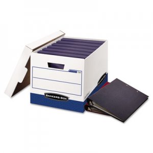 Bankers Box BINDERBOX Storage Box, Locking Lid, 12 1/4 x 18 1/2 x 12, White/Blue, 12/Carton