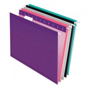 Pendaflex Reinforced Hanging Folders, Letter, Violet, Pink, Grey, Black, Aqua, 25/Box 415215ASST2 PFX415215ASST2