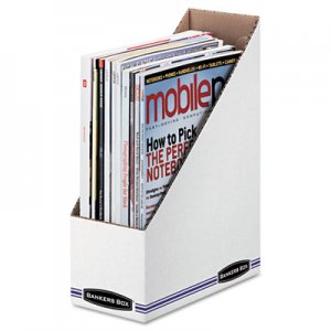 Bankers Box Corrugated Cardboard Magazine File, 4 x 9 1/4 x 11 3/4, White, 12/Carton FEL10723 10723
