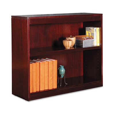 Alera Square Corner Wood Veneer Bookcase, Two-Shelf, 35-5/8w x 11-3/4d x 30h, Mahogany ALEBCS23036MY