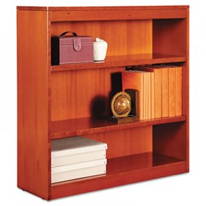 Alera Square Corner Wood Veneer Bookcase, 3-Shelf, 35 5/8 x 11-3/4 x 36, Medium Cherry BCS33636MC