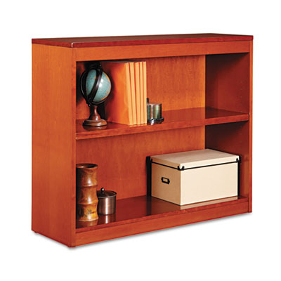Alera Square Corner Wood Veneer Bookcase, 2-Shelf, 35 5/8 x 11-3/4 x 30, Medium Cherry BCS23036MC