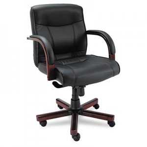 Alera Madaris Series MidBack knee Tilt Leather Chair w/Wood Trim, Black/Mahogany ALEMA42LS10M
