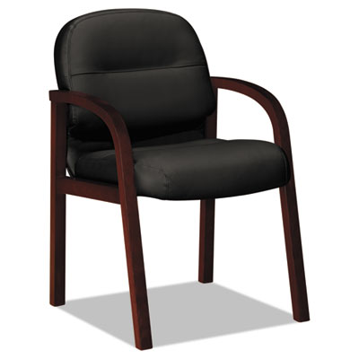 Soft Line Group Leather Furniture on 2190 Pillow Soft Wood Series Guest Arm Chair  Mahogany Black Leather