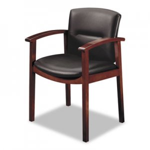 HON 5000 Series Park Avenue Collection Guest Chair, Black Leather/Mahogany Finish HON5003NSS11 H5003.N.SS11