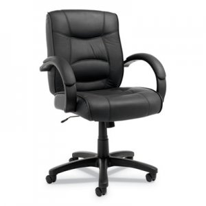 Alera Strada Series Mid-Back Swivel/Tilt Chair w/Black Top-Grain Leather Upholstery SR42LS10B ALESR42LS10B