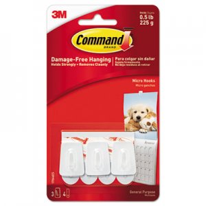 Command General Purpose Hooks, Plastic, White, 3 Hooks & 6 Strips/Pack 17066 MMM17066