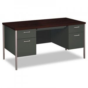 HON 34000 Series Double Pedestal Desk, 60w x 30d x 29-1/2h, Mahogany/Charcoal 34962NS HON34962NS