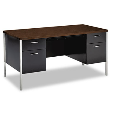 HON 34000 Series Double Pedestal Desk, 60w x 30d x 29-1/2h, Columbian Walnut/Black 34962ZP HON34962ZP