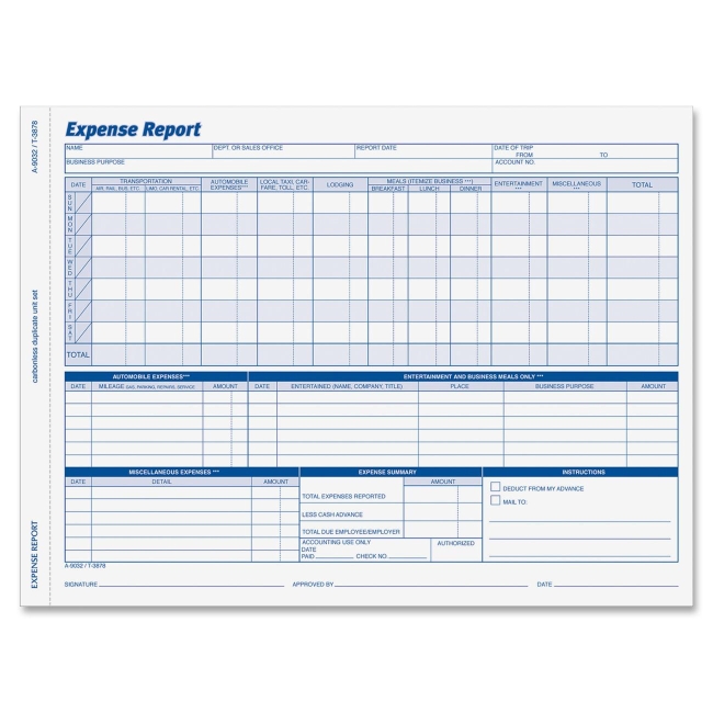 Globe-Weis Weekly Expense Report Forms 9032 ABF9032