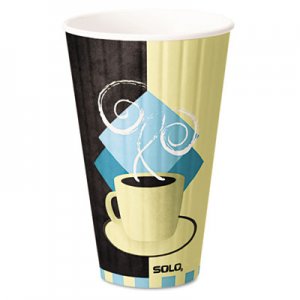 Dart Duo Shield Insulated Paper Hot Cups, 20oz, Tuscan, Chocolate/Blue/Beige, 350/Ct SCCIC20J7534 IC20-J7534