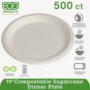 Eco-Products Renewable & Compostable Sugarcane Plates - 10", 500/CT ECOEPP005 EP-P005