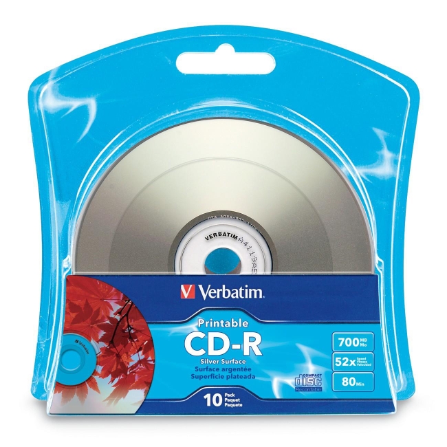 Verbatim CD-R 80MIN 700MB 52x Silver Inkjet Printable 10pk Blister 96933