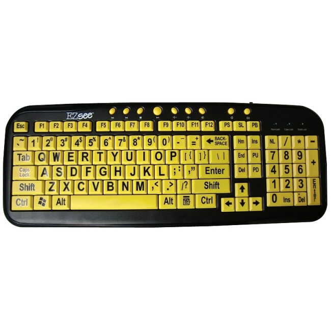 DataCal Enterprises Ezsee Low Vision Keyboard Large Print Yellow Keys CD-1038
