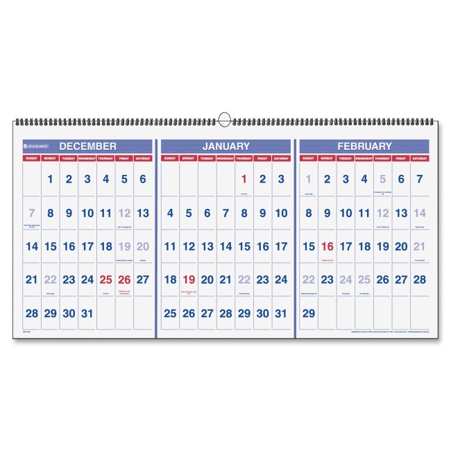 Mead 3-Months Horizontal Wall Calendar PM14-28 AAGPM1428