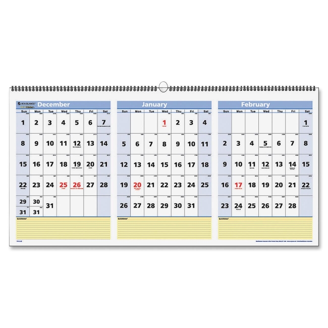Mead 3 Months QuickNotes Horizontal Wall Calendar PM1528 AAGPM1528
