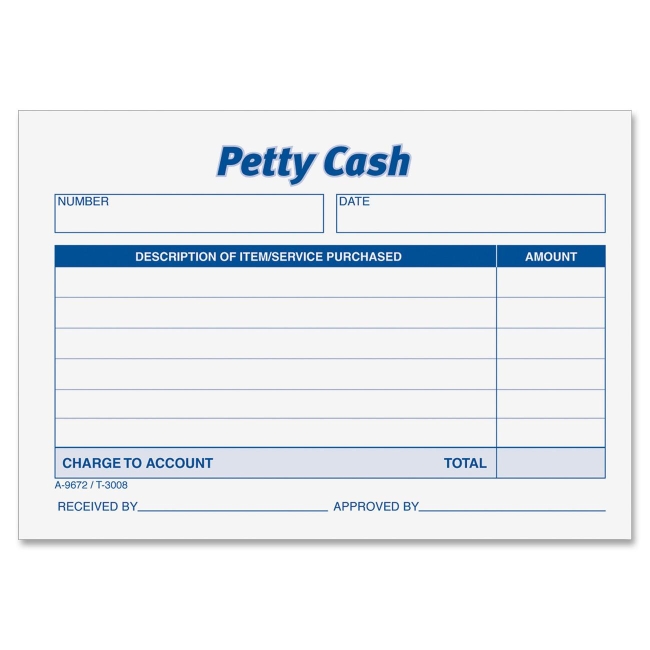 Globe-Weis Petty Cash Receipt Pad 9672 ABF9672