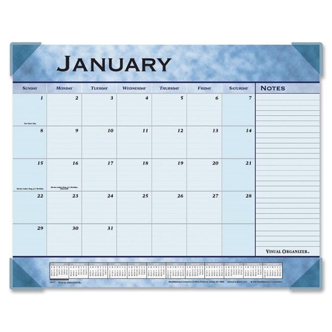Mead Marble Look Slate Blue Desk Pad Calendar 89701 AAG89701