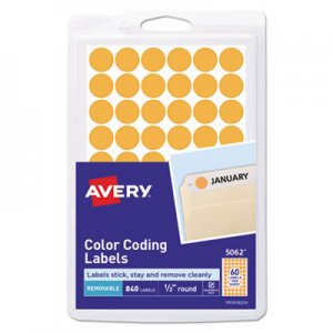 Avery Handwrite Only Removable Round Color-Coding Labels, 1/2" dia, Neon Orange,840/PK AVE05062 05062