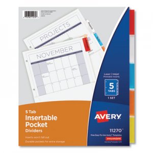 Avery Insertable Dividers w/Single Pockets, 5-Tab, 11 1/4 x 9 1/8 AVE11270 11270