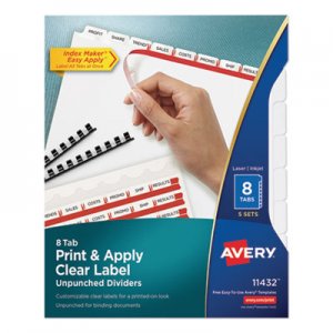 Avery Print and Apply Index Maker Clear Label Unpunched Dividers, 8Tab, Letter, 5 Sets AVE11432 11432