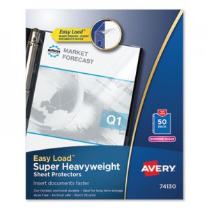 Avery Top-Load Poly Sheet Protector, Super Heavy Gauge, Letter, Diamond Clear, 50/Box AVE74130 74130