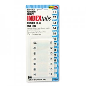 Redi-Tag Side-Mount Self-Stick Plastic Index Tabs Nos 11-20, 1 inch, White, 104/Pack RTG31002 31002