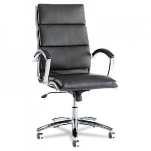 Alera Neratoli Series High-Back Swivel/Tilt Chair, Black Soft Leather, Chrome Frame ALENR4119