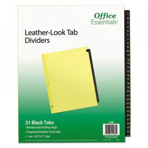 Office Essentials Preprinted Black Leather Tab Dividers, 31-Tab, Letter AVE11485 11485