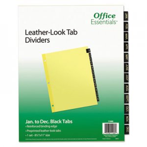 Office Essentials Preprinted Black Leather Tab Dividers, 12-Tab, Letter AVE11484 11484