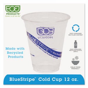 Eco-Products BlueStripe 25% Recycled Content Cold Cups, 12 oz, Clear/Blue, 50/Pk, 20 Pk/Ct ECOEPCR12 EP-CR12