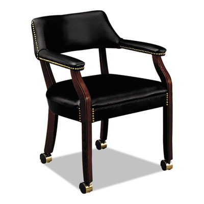 HON 6550 Series Guest Arm Chair with Casters, Mahogany/Black Vinyl Upholstery 6552NEJ10 HON6552NEJ10