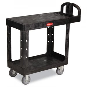 Rubbermaid Commercial Flat Shelf Utility Cart, Two-Shelf, 19-3/16w x 37-7/8d x 33-1/3h, Black