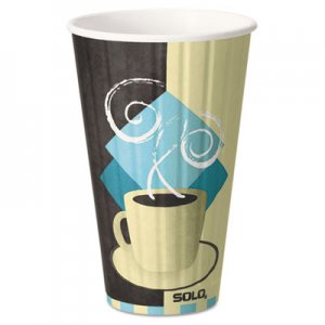 Dart Duo Shield Insulated Paper Hot Cups, 16oz, Tuscan, Chocolate/Blue/Beige, 35/Pk SCCIC16J7534PK IC16-J7534