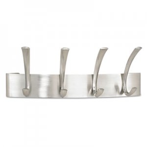 Safco Metal Coat Rack, Steel, Wall Rack, Four Hooks, 14-1/4w x 4d x 5-1/4h, Silver 4205SL