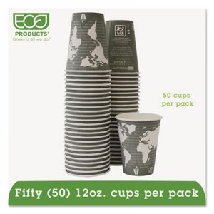 Eco-Products World Art Renewable/Compostable Hot Cups, 12 oz, Gray, 50/Pack ECOEPBHC12WAPK EP-BHC12-WAPK