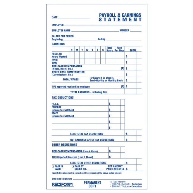 Rediform Individual Time/Payroll Record Form S6052CL REDS6052CL