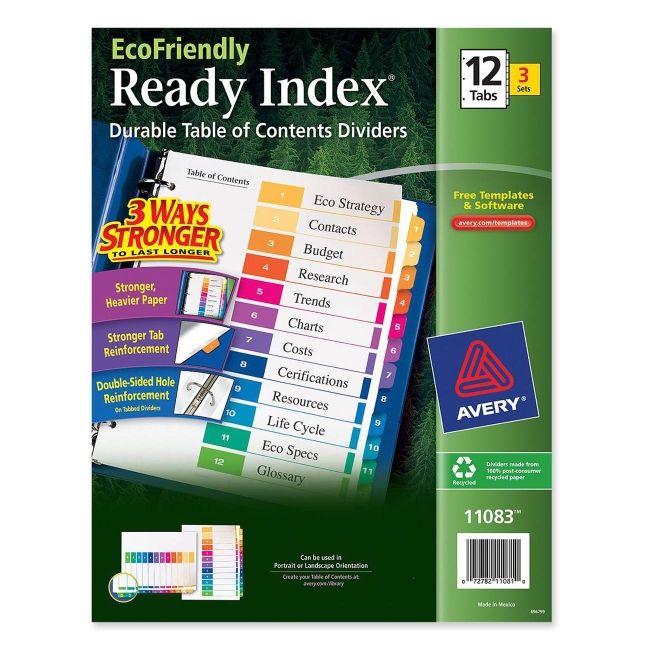 Avery Ready Index Table Of Contents Divider 11083 AVE11083 72782