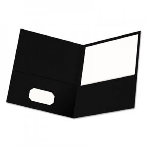 Genpak Two-Pocket Portfolio, Embossed Leather Grain Paper, Black, 25/Box UNV56616
