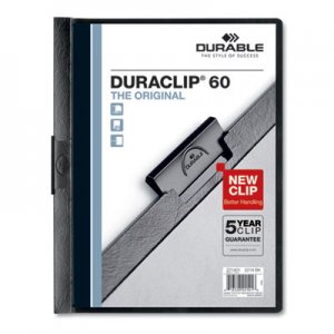 Durable Vinyl DuraClip Report Cover w/Clip, Letter, Holds 60 Pages, Clear/Black, 25/Box DBL221401 221401