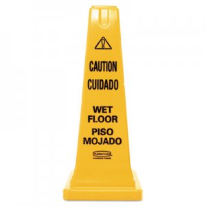 Rubbermaid Commercial Four-Sided Caution, Wet Floor Safety Cone, 10 1/2w x 10 1/2d x 25 5/8h